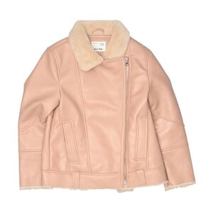 Zara Kids Pink Faux Leather Shearling Moto Jacket
